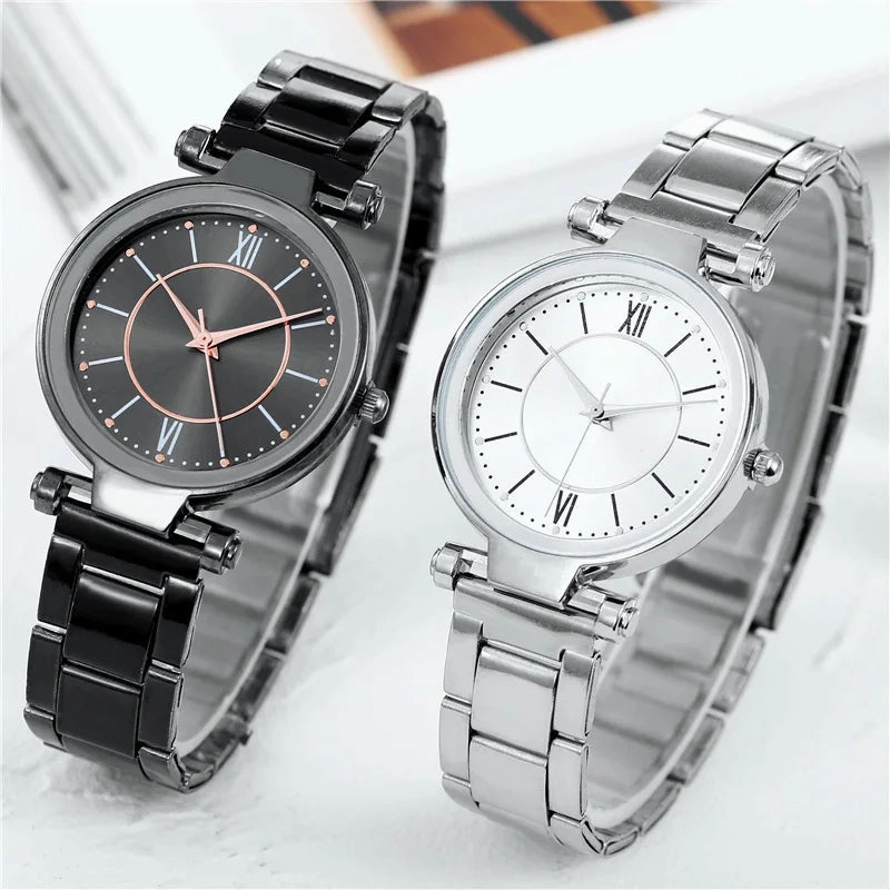 Simple Female Watch for Women Casual Stainless Steel Silver Band Elegant Quartz Analog Wrist Watch Reloj Mujer