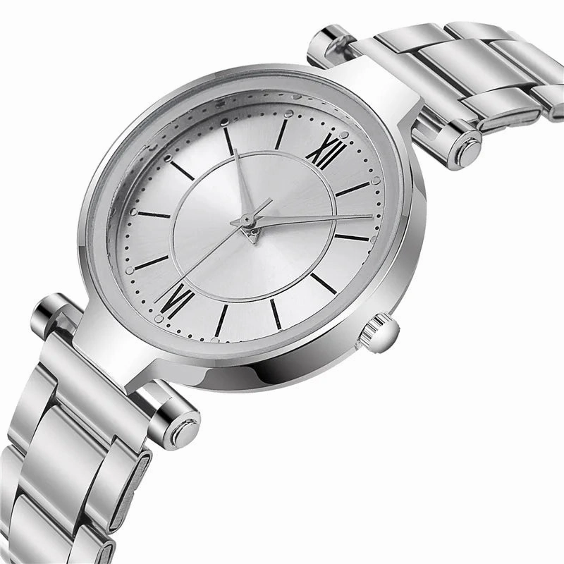 Simple Female Watch for Women Casual Stainless Steel Silver Band Elegant Quartz Analog Wrist Watch Reloj Mujer