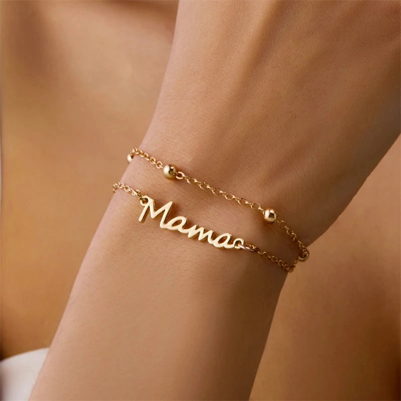 Simple Letter Mama Charm Bracelet for Women Double Layer Bangle Fashion Jewelry Gift