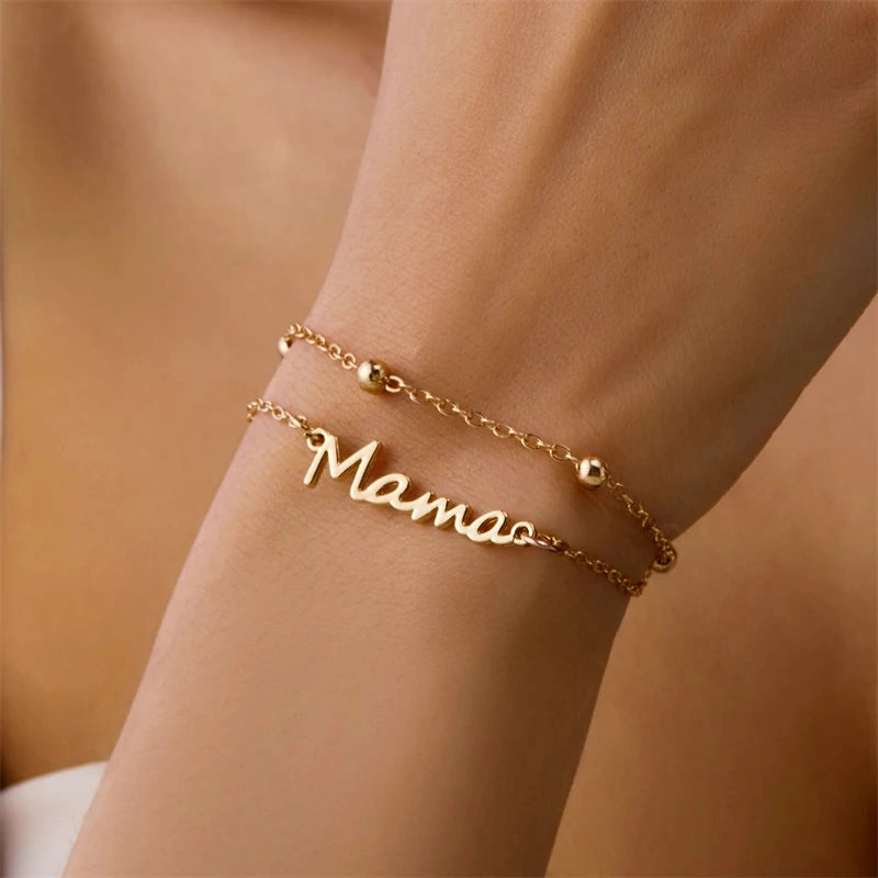 Simple Letter Mama Charm Bracelet for Women Double Layer Bangle Fashion Jewelry Gift
