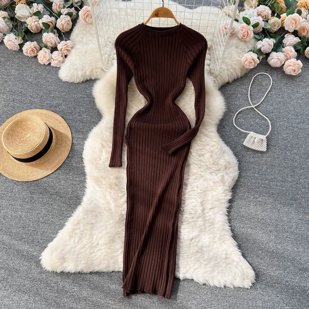 SINGREINY Winter Women Knit Maxi Dress O Neck Long Sleeve Elegance and Comfort for Autumn Fashion