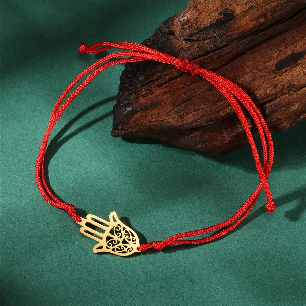 Skyrim Amulet Hamsa Hand of Fatima Bracelets on Hand Gold Color Women's Bracelet Stainless Steel Islamic Lucky Jewelry Gift