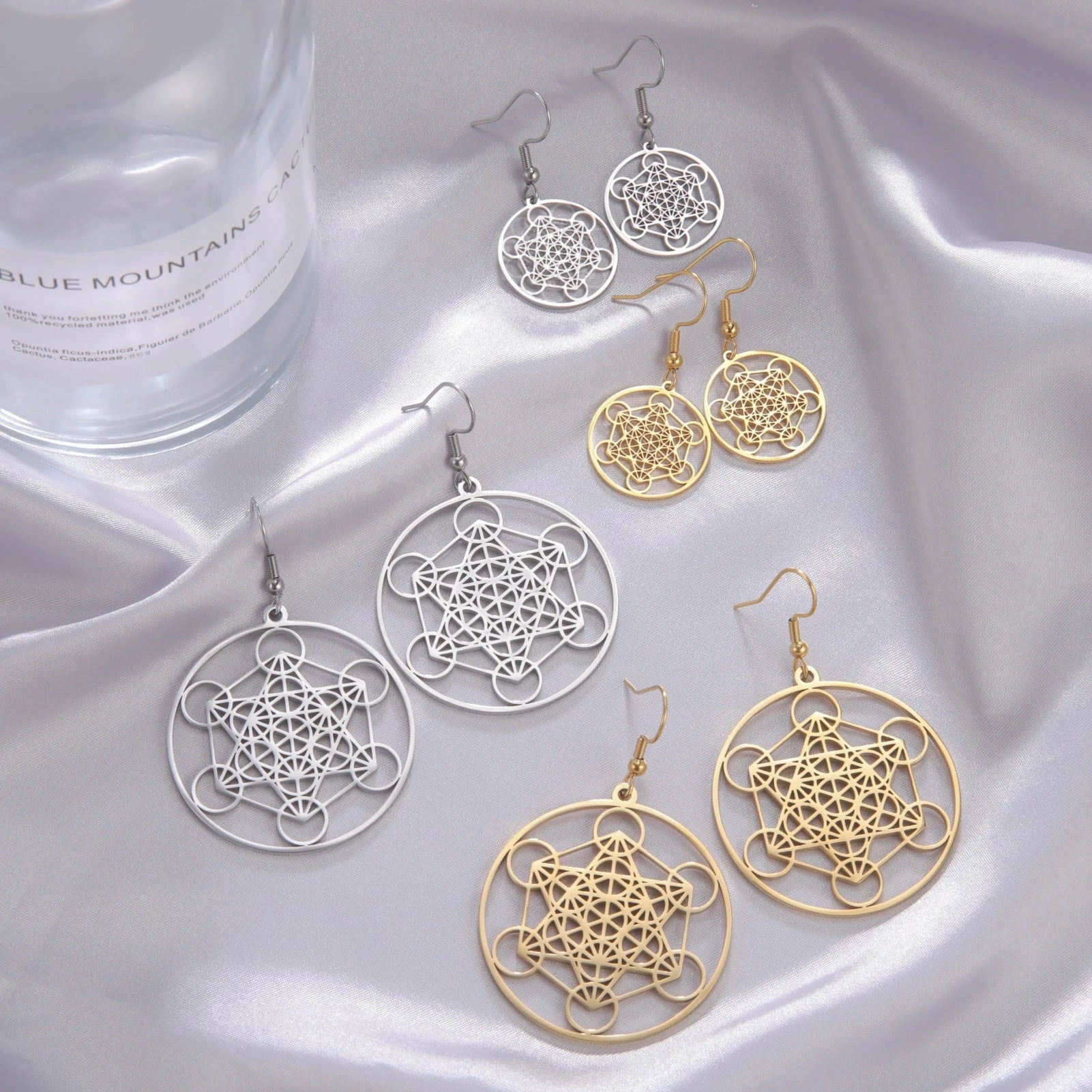 Skyrim Metatron Cube Dangle Earring Spiritual Jewelry for Women