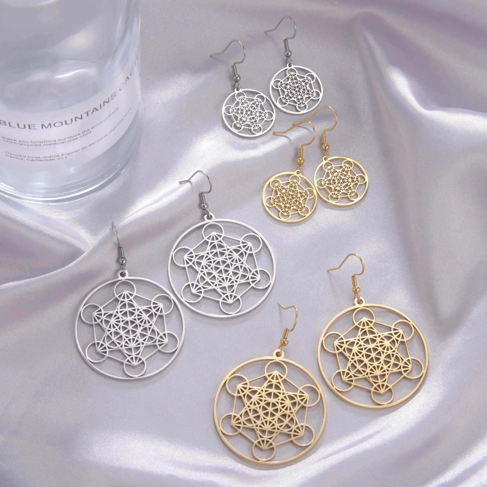 Skyrim Metatron Cube Dangle Earring Spiritual Jewelry for Women
