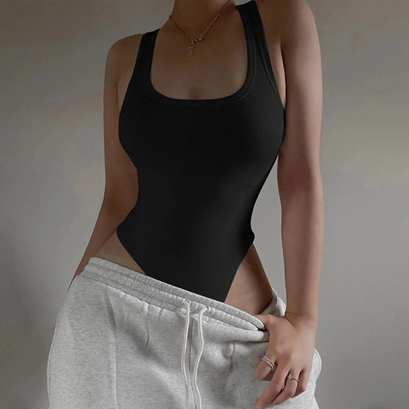 Sleeveless Knit Bodysuit Hot Summer Sexy Off Shoulder Casual ClubWear
