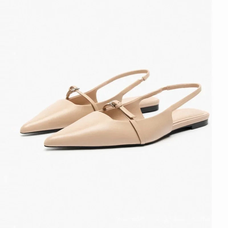 Slingback Flat Bottom Women Sandals Summer Black Leather Elegance