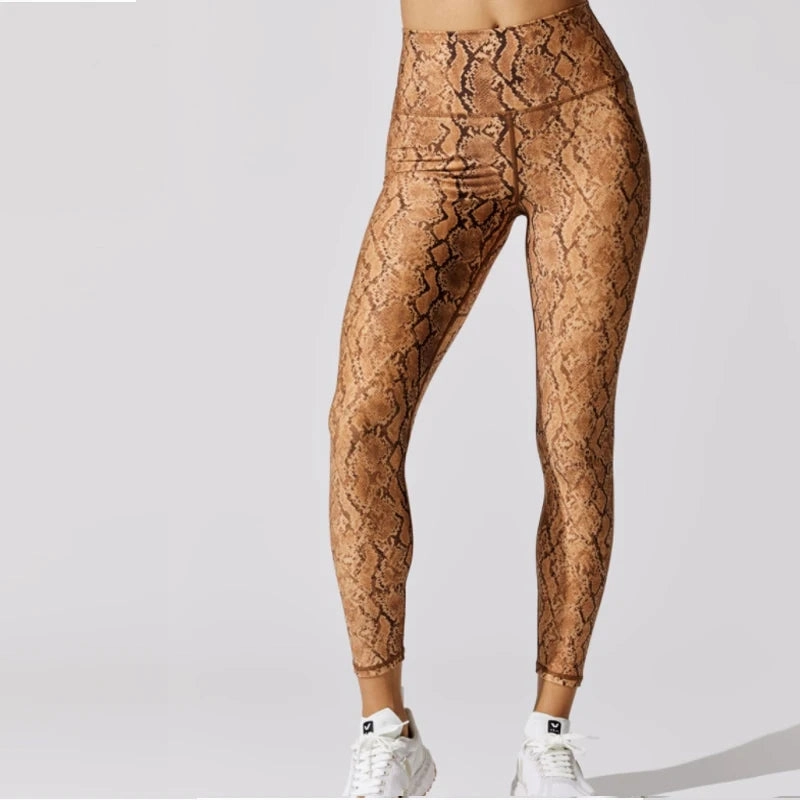 Snake Printing Leggings for Women, High Rise, Full Length Sports Running Pants, Stretchy Compression Gym Leggings US Size