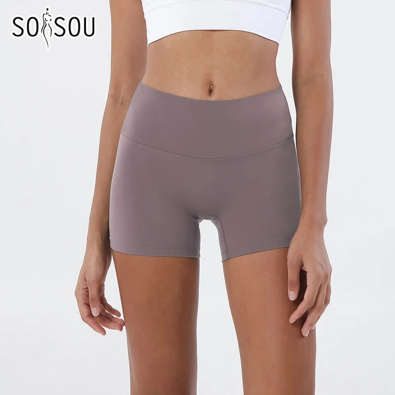 SOISOU Nylon Gym Shorts Yoga Fitness Women High Waist Pants