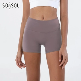 SOISOU Nylon Gym Shorts Yoga Fitness Women High Waist Pants