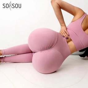 SOISOU Nylon Gym Yoga Pants Women Leggings High Waist Tights