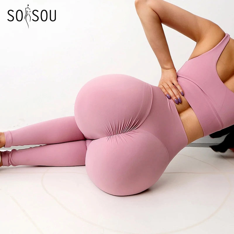 SOISOU Nylon Gym Yoga Pants Women Leggings High Waist Tights
