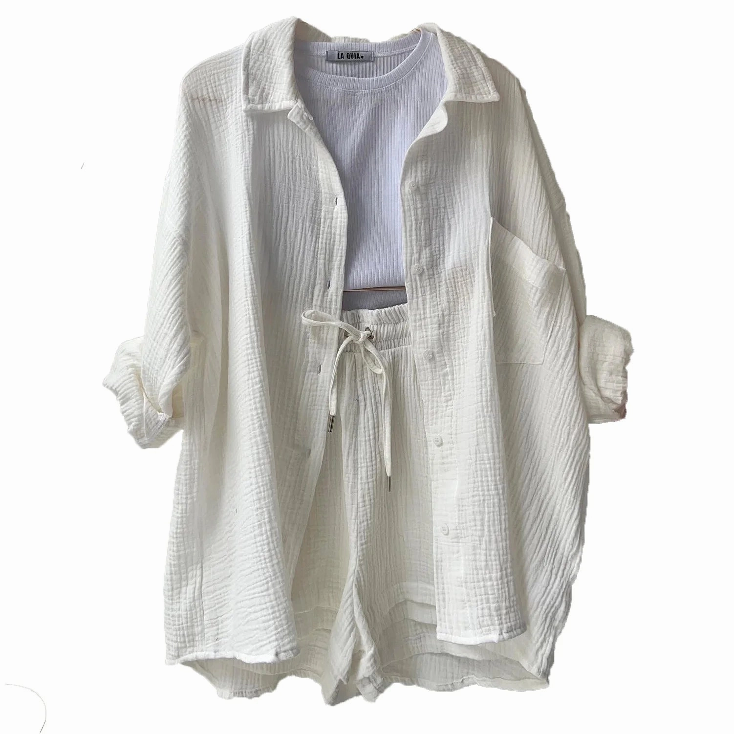 Solid Color Casual Loose Short Pants Set for Women Summer Two-Piece Outfit Mini Skirt Suit with Pockets and Turn-Down Collar