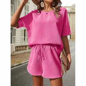 Solid Color Casual Loose Short Pants Sets For Women Elegant Summer Two Pieces Suit Full Set Outfit