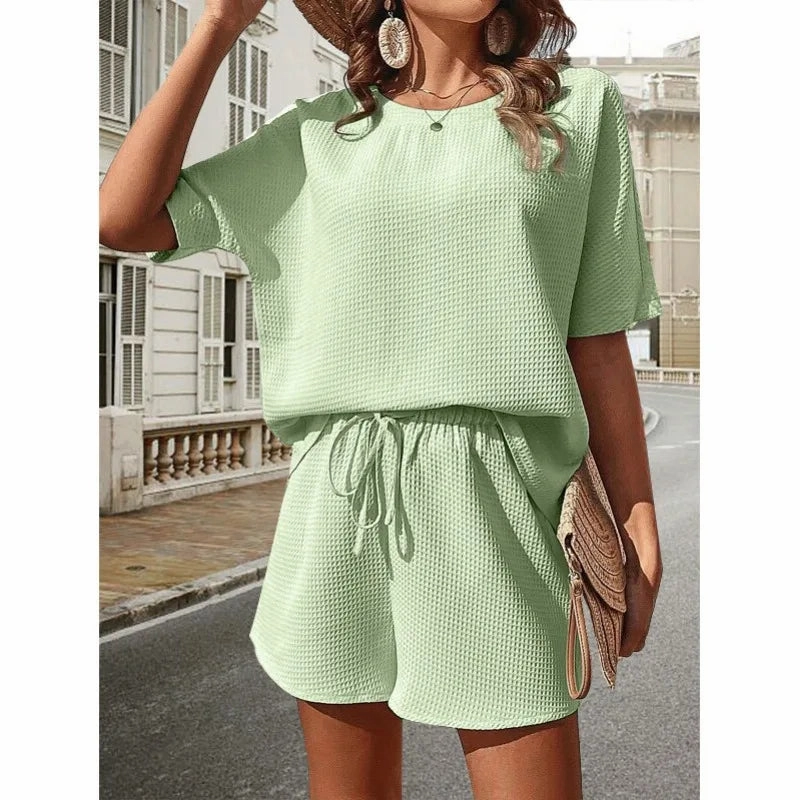 Solid Color Casual Loose Short Pants Sets For Women Elegant Summer Two Pieces Suit Full Set Outfit