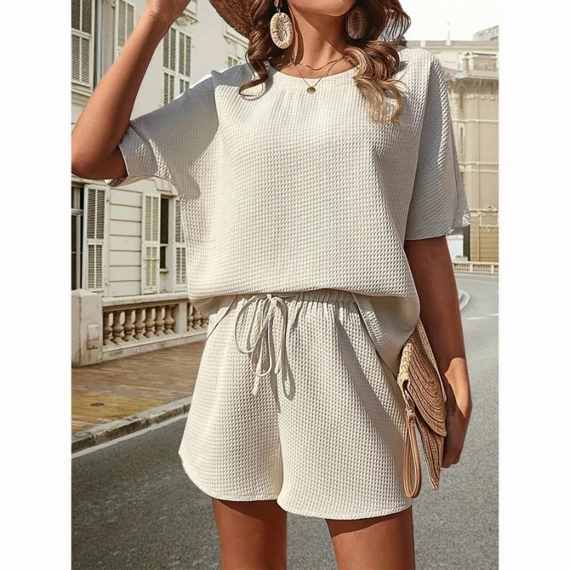 Solid Color Casual Loose Short Pants Sets For Women Elegant Summer Two Pieces Suit Full Set Outfit