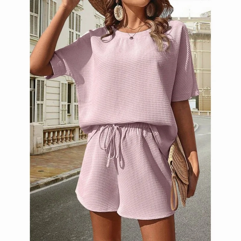 Solid Color Casual Loose Short Pants Sets For Women Elegant Summer Two Pieces Suit Full Set Outfit