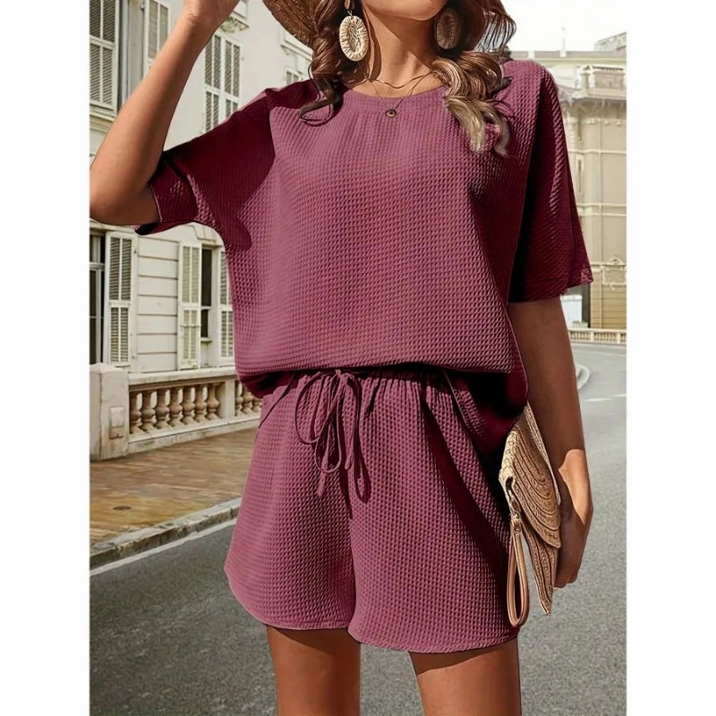 Solid Color Casual Loose Short Pants Sets For Women Elegant Summer Two Pieces Suit Full Set Outfit