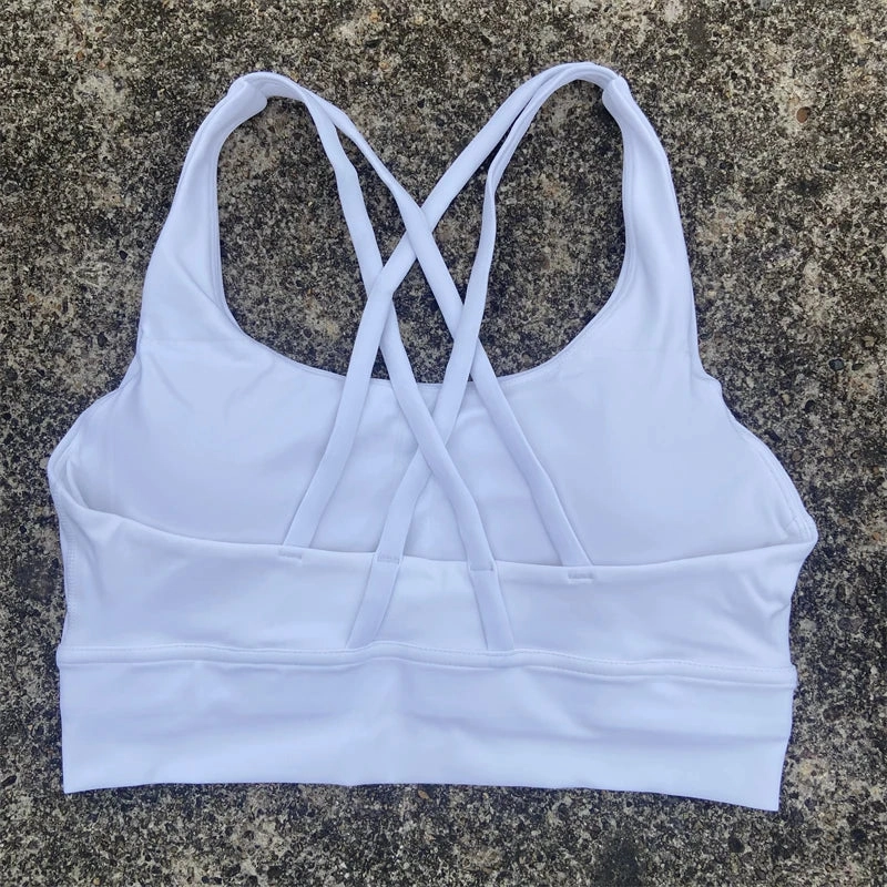 Solid Color Cross Back Sports Bra with Multiple Straps