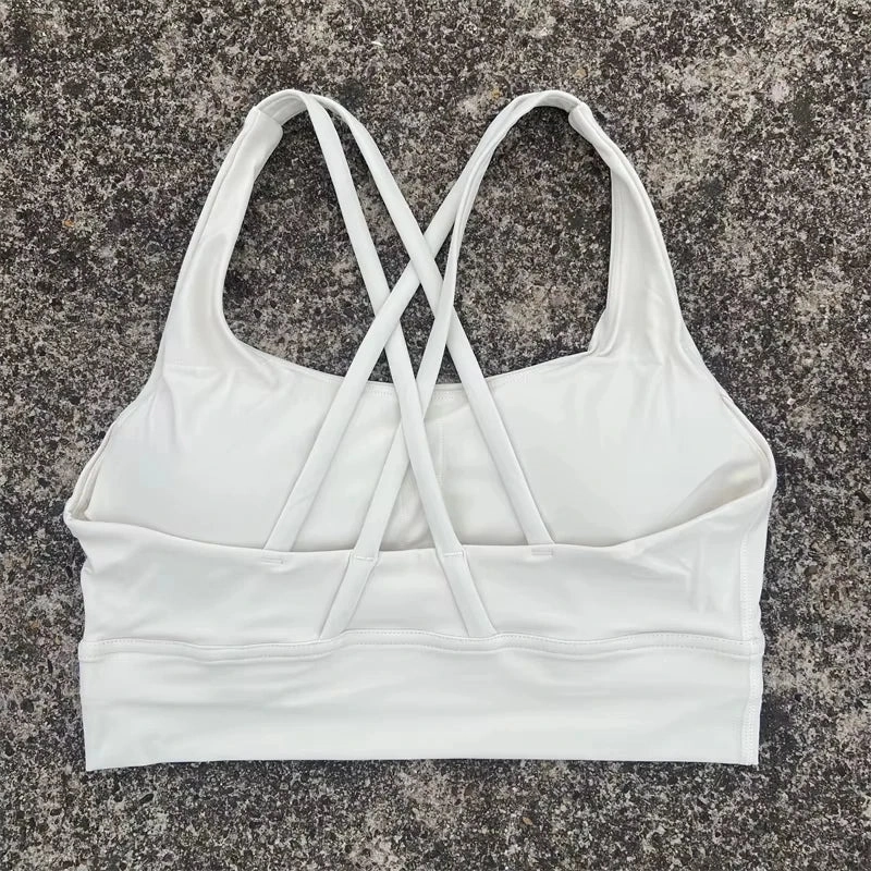 Solid Color Cross Back Sports Bra with Multiple Straps