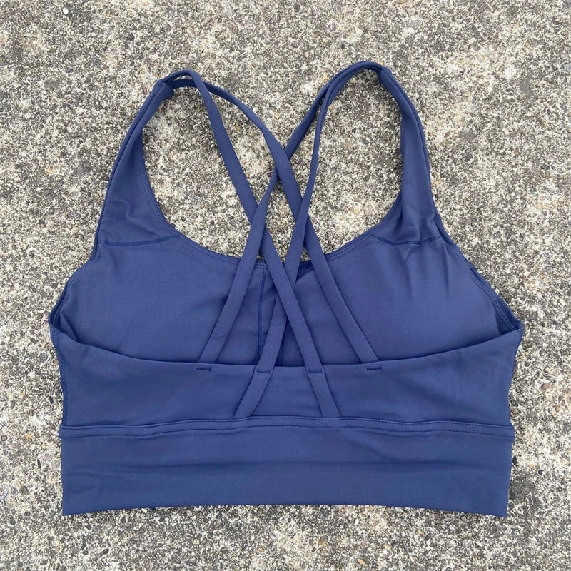 Solid Color Cross Back Sports Bra with Multiple Straps