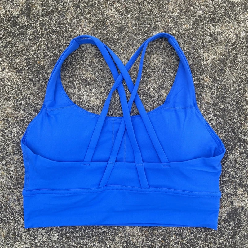 Solid Color Cross Back Sports Bra with Multiple Straps