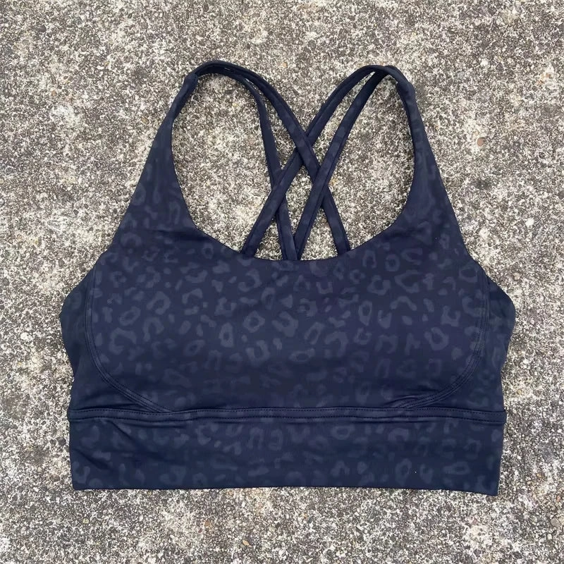Solid Color Cross Back Sports Bra with Multiple Straps
