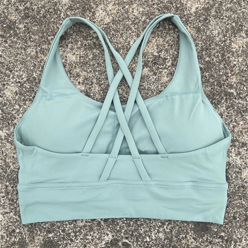 Solid Color Cross Back Sports Bra with Multiple Straps
