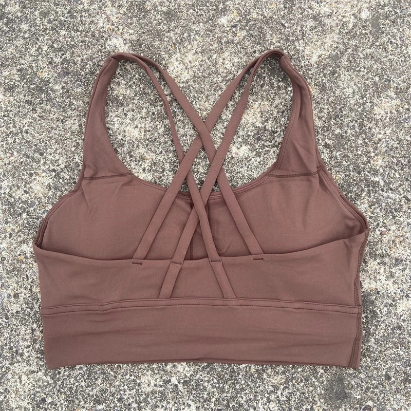 Solid Color Cross Back Sports Bra with Multiple Straps