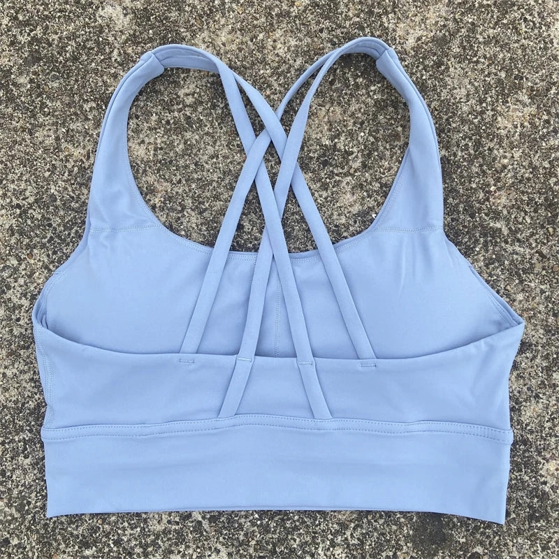 Solid Color Cross Back Sports Bra with Multiple Straps