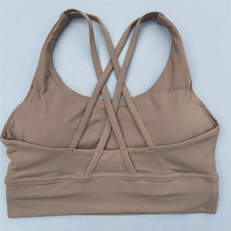 Solid Color Cross Back Sports Bra with Multiple Straps
