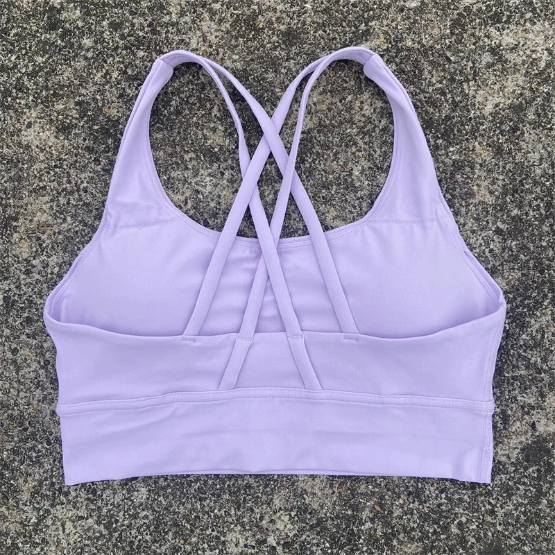 Solid Color Cross Back Sports Bra with Multiple Straps