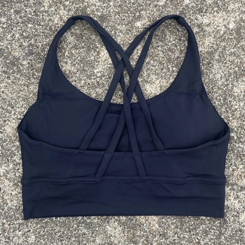 Solid Color Cross Back Sports Bra with Multiple Straps