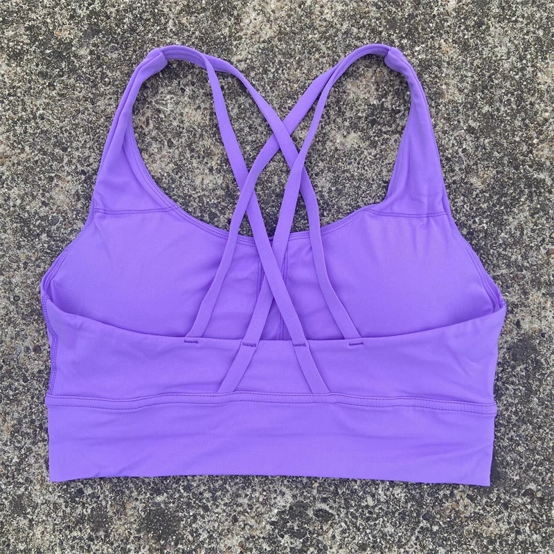 Solid Color Cross Back Sports Bra with Multiple Straps