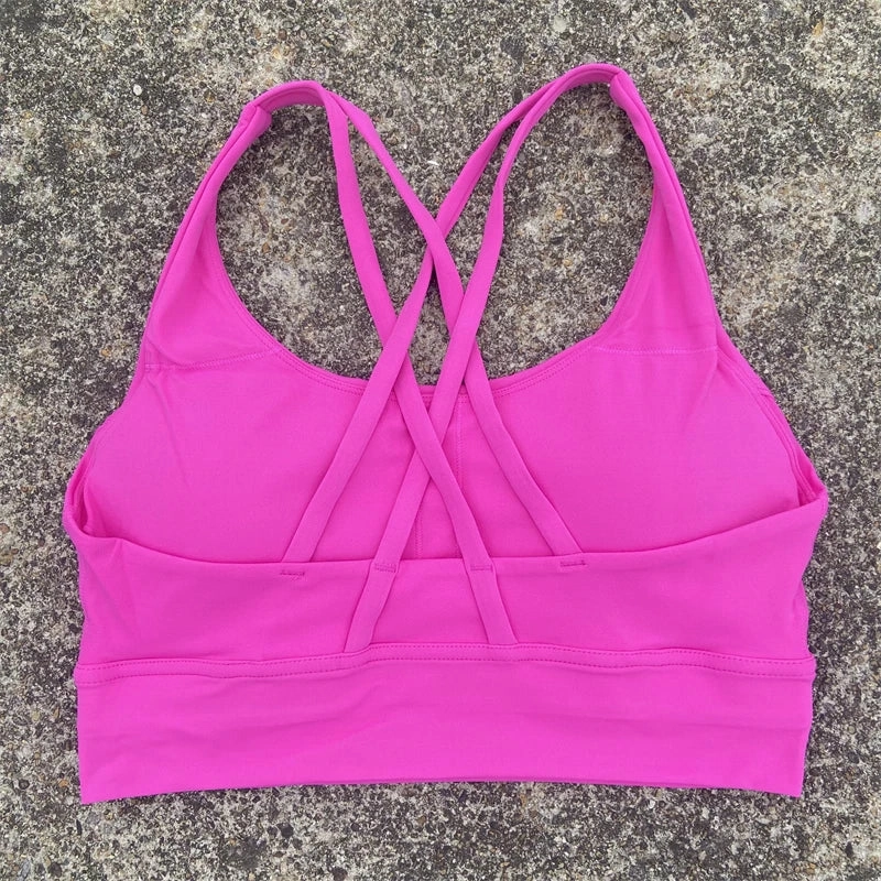 Solid Color Cross Back Sports Bra with Multiple Straps