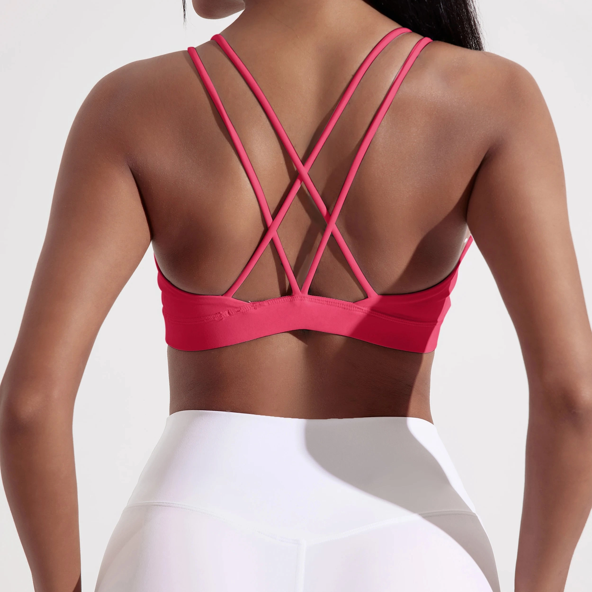 Solid Color Cross Fitness Bra Soft High Strength Women Sport Top for Gym Yoga with Chest Pad