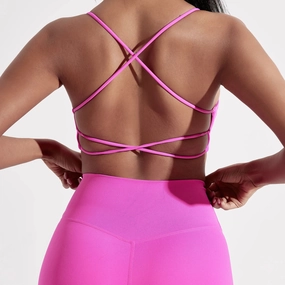 Solid Color Gym Yoga Underwear Women Cross Back Straps Fitness Bra with Chest Pad for High Strength Support and Comfort