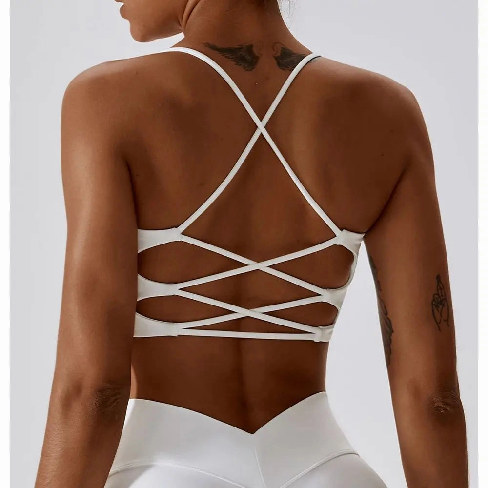 Solid Color U-Shaped Multi-Strap Women Fitness Bra Top