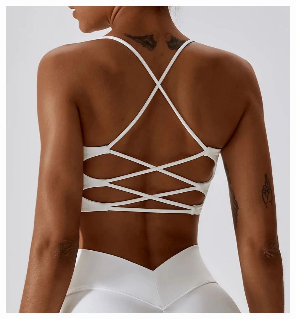 Solid Color U-Shaped Multi-Strap Women Fitness Bra Top