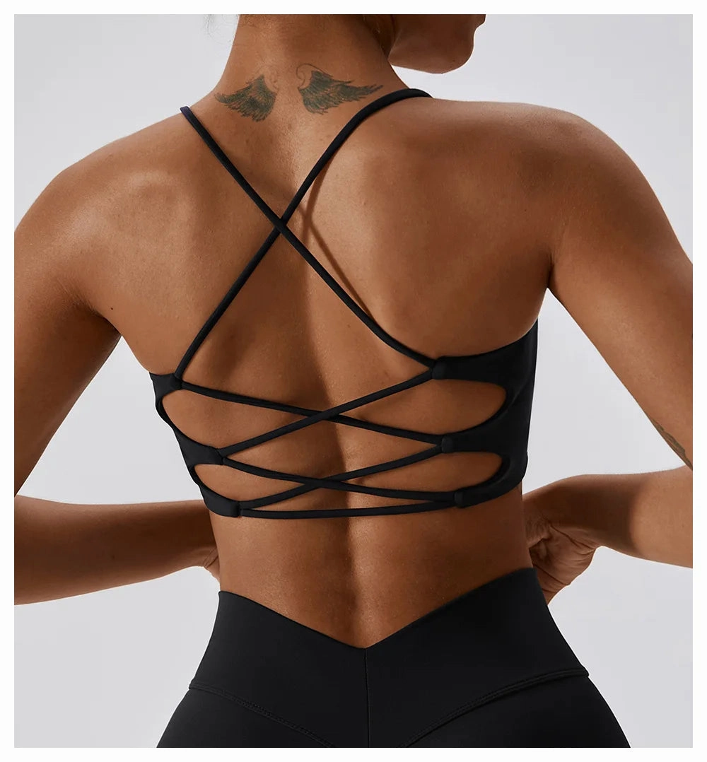 Solid Color U-Shaped Multi-Strap Women Fitness Bra Top