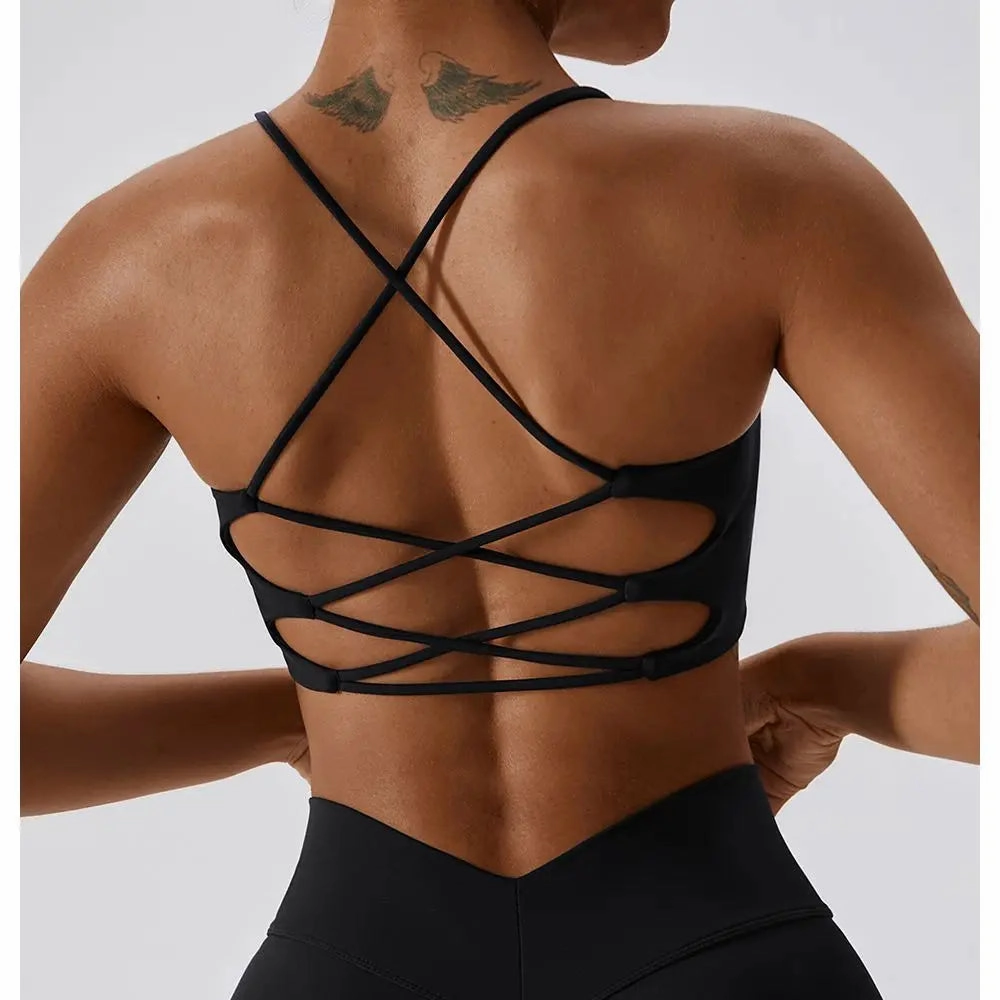 Solid Color U-Shaped Multi-Strap Women Fitness Bra Top