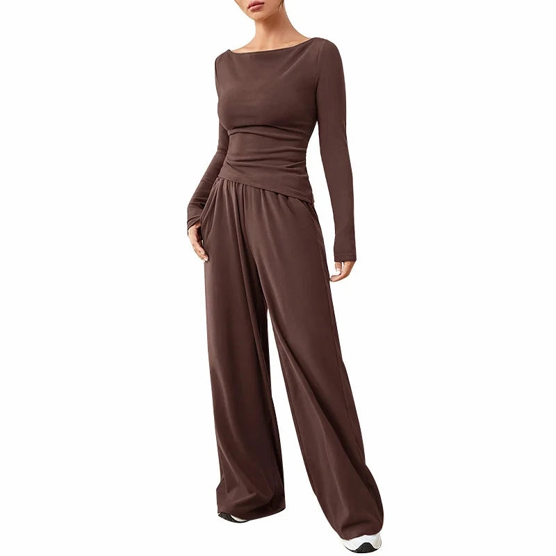Solid Color Women's Summer Two Piece Pants Set Loose Fit Full Trousers for Casual and Fashionable Looks