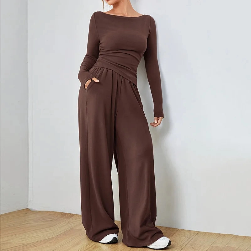 Solid Color Women's Summer Two Piece Pants Set Loose Fit Full Trousers for Casual and Fashionable Looks