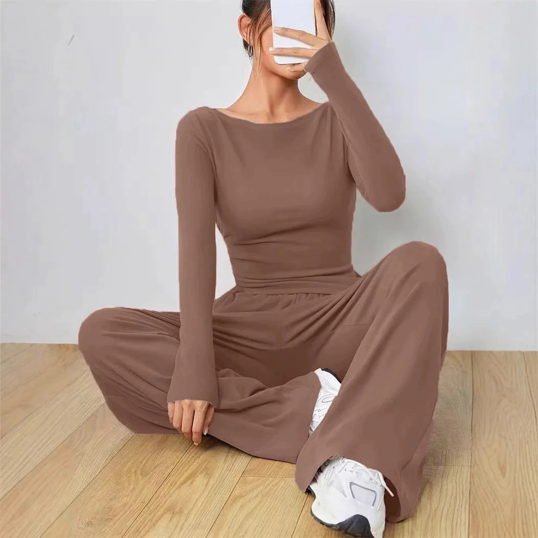 Solid Color Women's Summer Two Piece Pants Set Loose Fit Full Trousers for Casual and Fashionable Looks