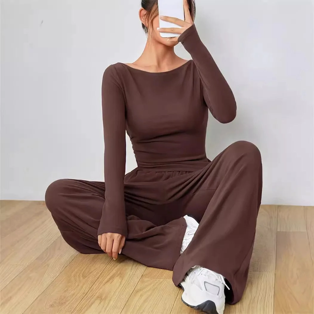 Solid Color Women's Summer Two Piece Pants Set Loose Fit Full Trousers for Casual and Fashionable Looks
