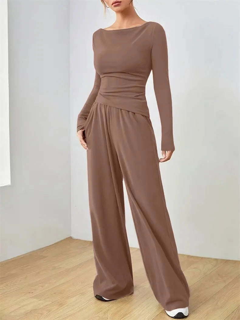 Solid Color Women's Summer Two Piece Pants Set Loose Fit Full Trousers for Casual and Fashionable Looks
