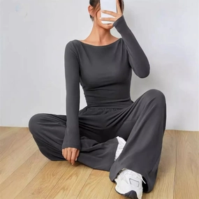 Solid Color Women's Summer Two Piece Pants Set Loose Fit Full Trousers for Casual and Fashionable Looks