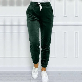 Solid Drawstring Velvet Jogger Pants for Women, Comfy Fall & Winter Wear
