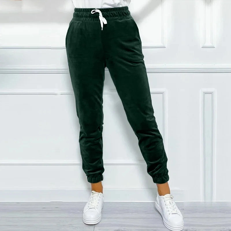 Solid Drawstring Velvet Jogger Pants for Women, Comfy Fall & Winter Wear