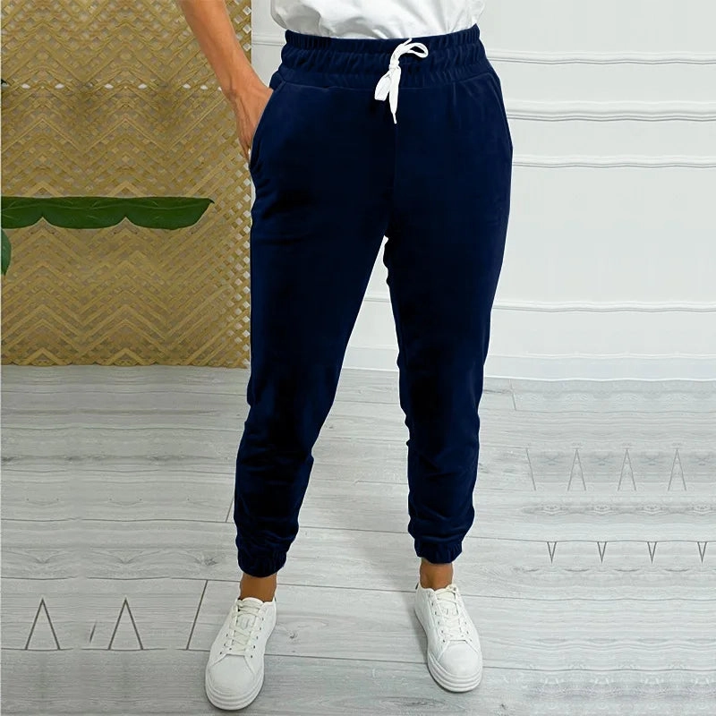 Solid Drawstring Velvet Jogger Pants for Women, Comfy Fall & Winter Wear