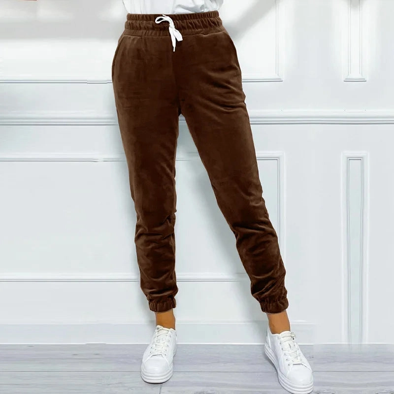 Solid Drawstring Velvet Jogger Pants for Women, Comfy Fall & Winter Wear